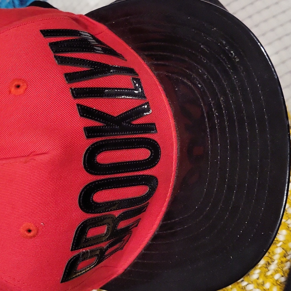Snap Back Baseball Cap Red with Black Patten Brim